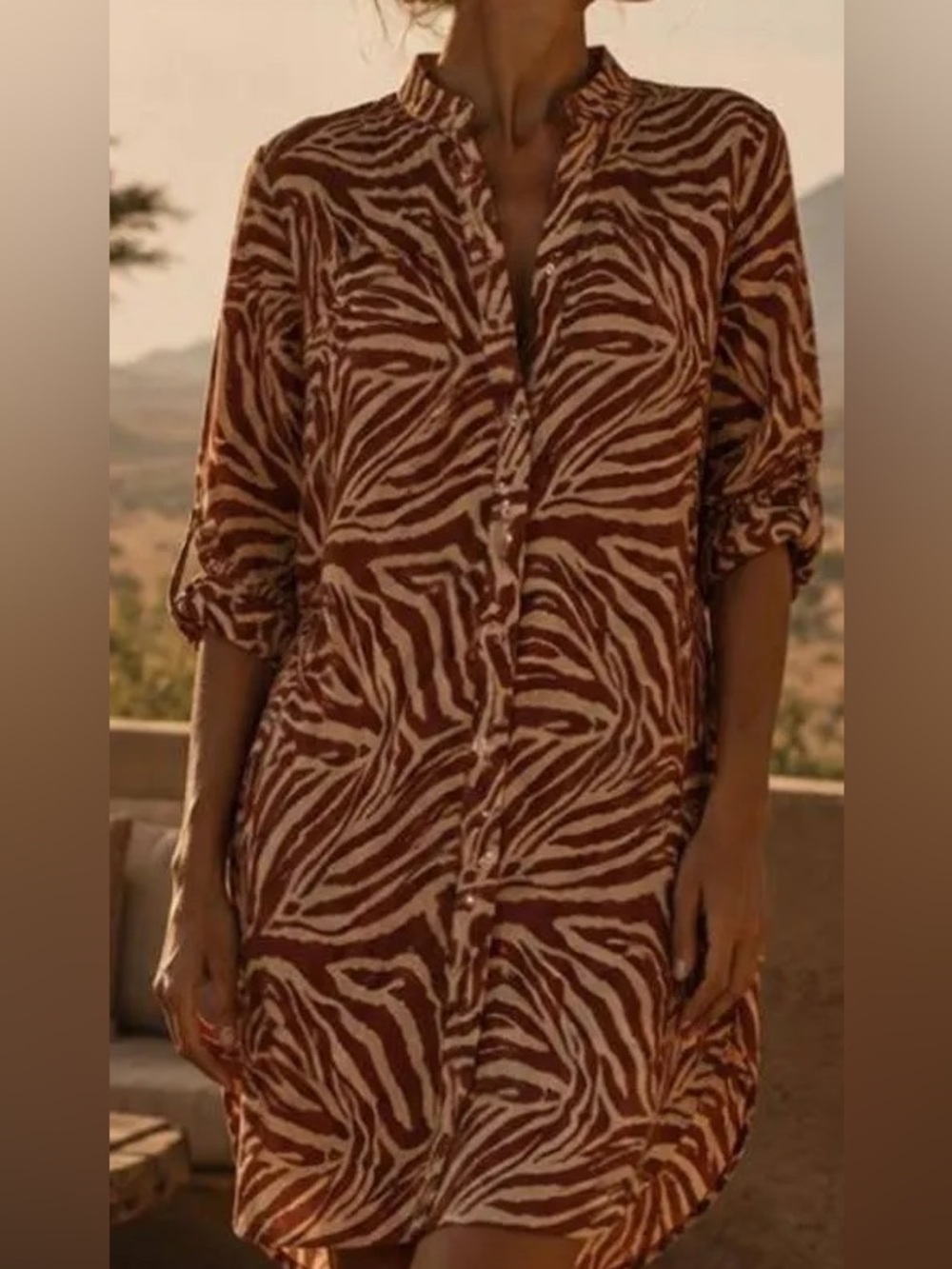 Zimmermann Utility Dress Womens 2 US 8 Brown Zebra Silk